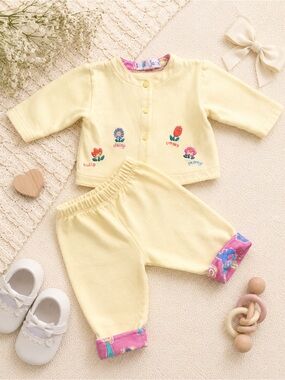 Vintage Baby Yellow Floral Appliqué Pajama Set by Lydia Jane